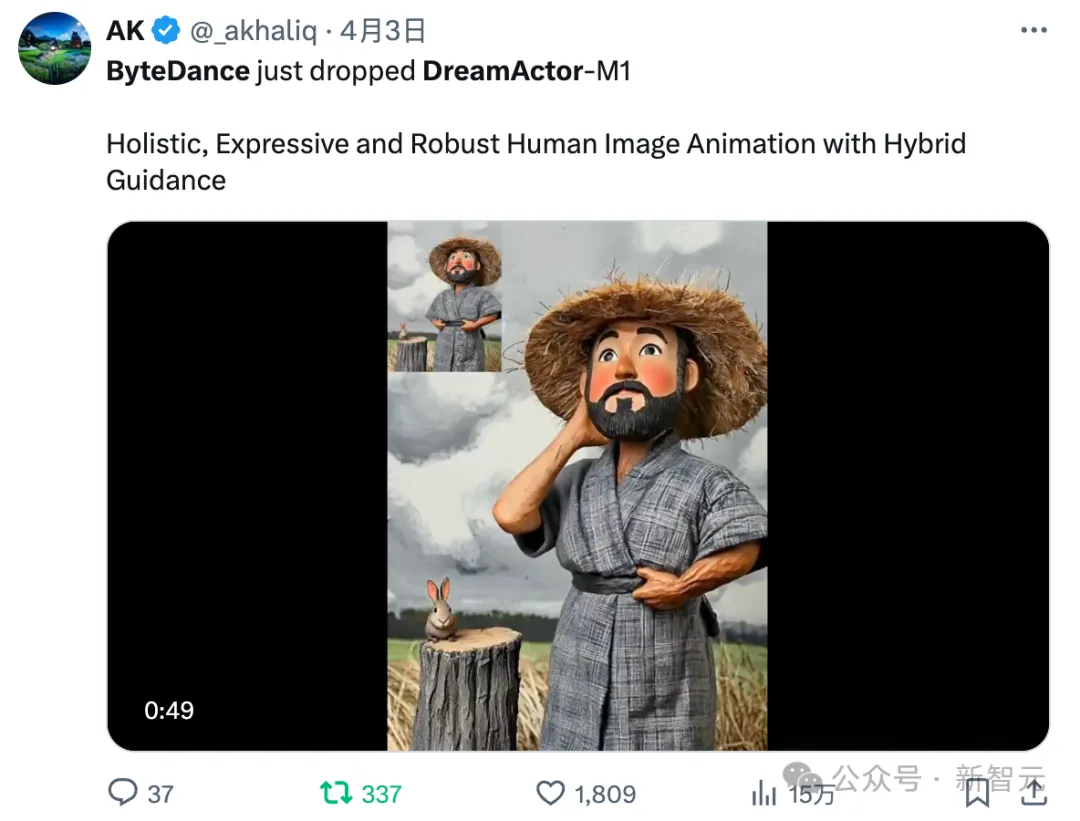 字节最新人像视频生成模型DreamActor-M1，推特关注超百万！即梦AI即将上线